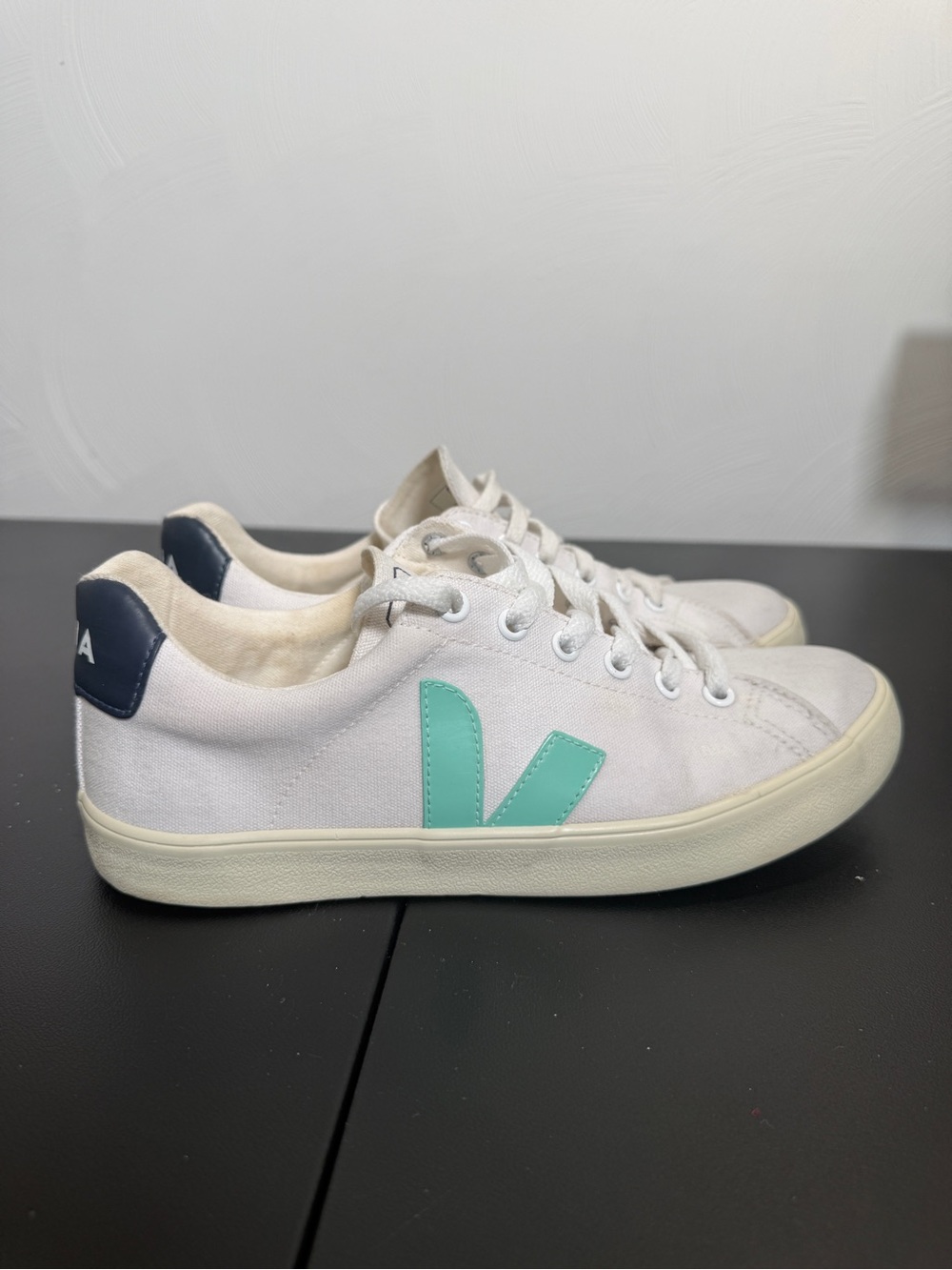Veja Esplar Canvas White Turquoise Nautico Sneakers Size US 8